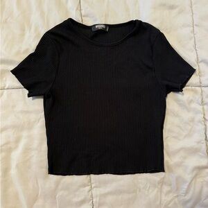 Missguided Black Ribbed Tee